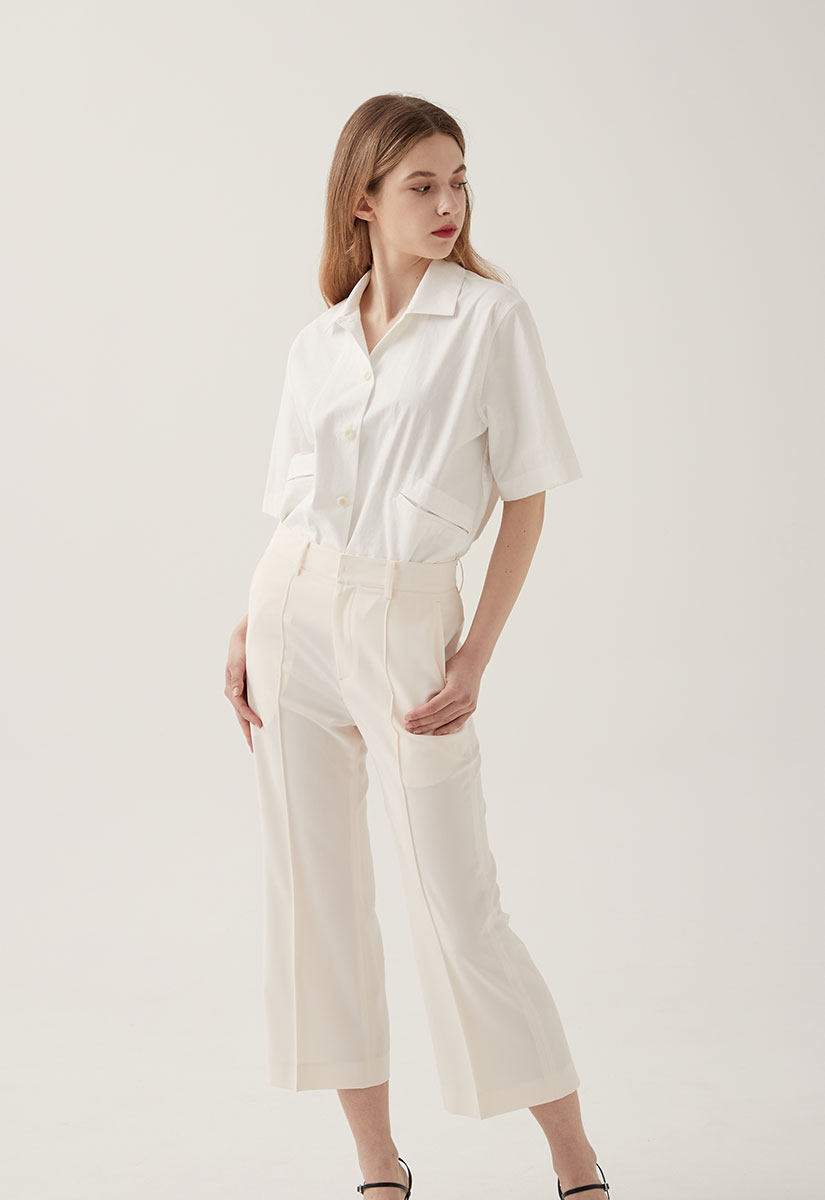 Cropped pintuck pants(ivory)